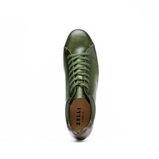 Zelli Italia Russo Men's Shoes Olive Burnished Calf-Skin Leather Sneaker (ZEL1050)