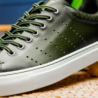 Zelli Italia Russo Men's Shoes Olive Burnished Calf-Skin Leather Sneaker (ZEL1050)