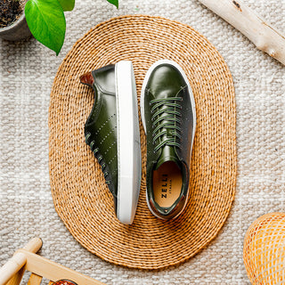 Zelli Italia Russo Men's Shoes Olive Burnished Calf-Skin Leather Sneaker (ZEL1050)