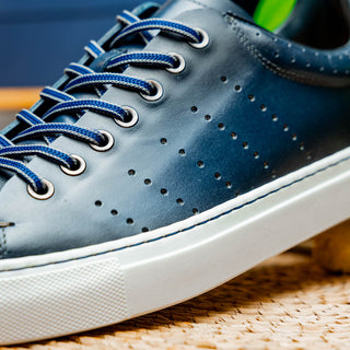 Zelli Italia Russo Men's Shoes Navy Burnished Calf-Skin Leather Sneaker (ZEL1050)