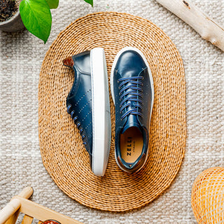 Zelli Italia Russo Men's Shoes Navy Burnished Calf-Skin Leather Sneaker (ZEL1050)