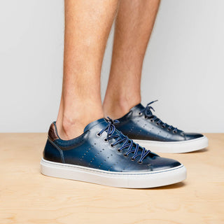 Zelli Italia Russo Men's Shoes Navy Burnished Calf-Skin Leather Sneaker (ZEL1050)