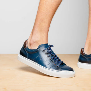 Zelli Italia Russo Men's Shoes Navy Burnished Calf-Skin Leather Sneaker (ZEL1050)