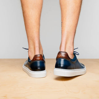 Zelli Italia Russo Men's Shoes Navy Burnished Calf-Skin Leather Sneaker (ZEL1050)