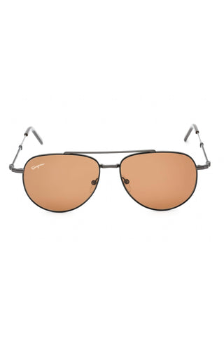 Salvatore Ferragamo SF226S Sunglasses Black Dark Ruthenium / Brown-AmbrogioShoes