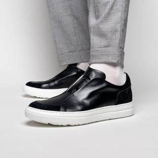 Zelli Italia Spettacolare Men's Shoes Black Pebble Grain Calf-Skin Leather Slip-On Sneaker (ZEL1051)