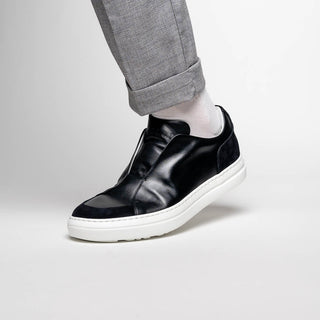 Zelli Italia Spettacolare Men's Shoes Black Pebble Grain Calf-Skin Leather Slip-On Sneaker (ZEL1051)