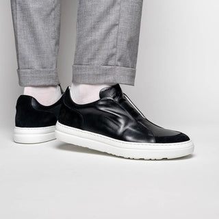 Zelli Italia Spettacolare Men's Shoes Black Pebble Grain Calf-Skin Leather Slip-On Sneaker (ZEL1051)