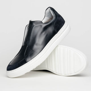 Zelli Italia Spettacolare Men's Shoes Black Pebble Grain Calf-Skin Leather Slip-On Sneaker (ZEL1051)