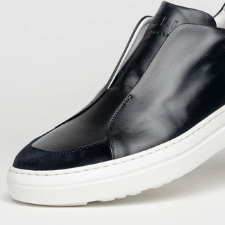 Zelli Italia Spettacolare Men's Shoes Black Pebble Grain Calf-Skin Leather Slip-On Sneaker (ZEL1051)