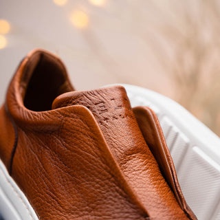 Zelli Italia Spettacolare Men's Shoes Cognac Pebble Grain Calf-Skin Leather Slip-On Sneaker (ZEL1051)