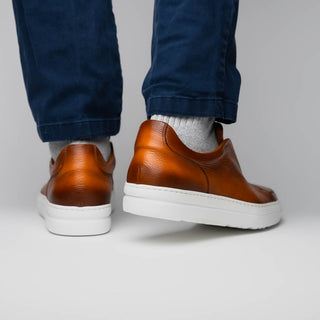 Zelli Italia Spettacolare Men's Shoes Cognac Pebble Grain Calf-Skin Leather Slip-On Sneaker (ZEL1051)