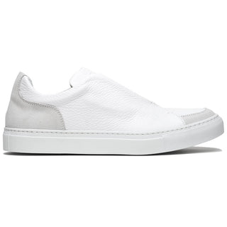 Zelli Italia Spettacolare Men's Shoes White Pebble Grain Calf-Skin Leather Slip-On Sneaker (ZEL1051)