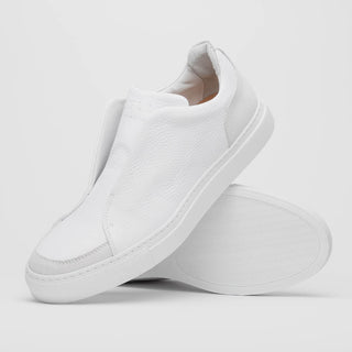 Zelli Italia Spettacolare Men's Shoes White Pebble Grain Calf-Skin Leather Slip-On Sneaker (ZEL1051)