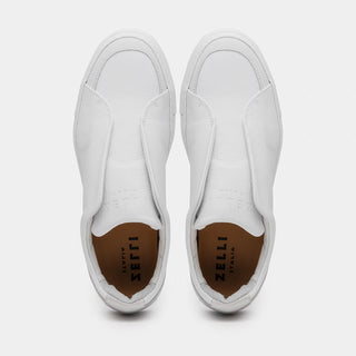 Zelli Italia Spettacolare Men's Shoes White Pebble Grain Calf-Skin Leather Slip-On Sneaker (ZEL1051)
