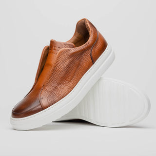 Zelli Italia Spettacolare Men's Shoes Cognac Pebble Grain Calf-Skin Leather Slip-On Sneaker (ZEL1051)
