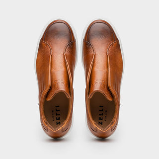 Zelli Italia Spettacolare Men's Shoes Cognac Pebble Grain Calf-Skin Leather Slip-On Sneaker (ZEL1051)