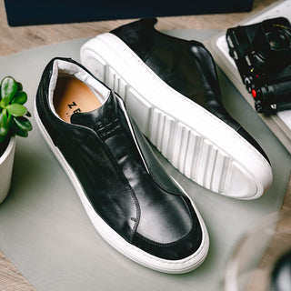 Zelli Italia Spettacolare Men's Shoes Black Pebble Grain Calf-Skin Leather Slip-On Sneaker (ZEL1051)