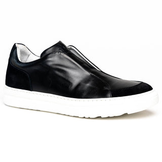 Zelli Italia Spettacolare Men's Shoes Black Pebble Grain Calf-Skin Leather Slip-On Sneaker (ZEL1051)