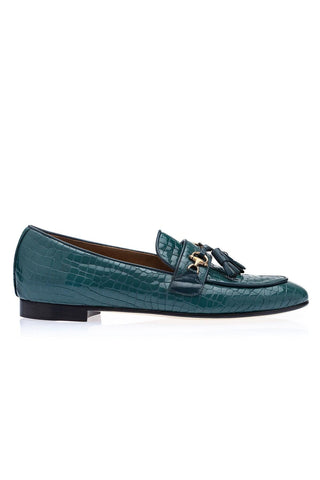 SUPERGLAMOUROUS Bruno Men's Formal Shoes Green Crocodile Print Leather Slipper Loafers (SPGM1313)-AmbrogioShoes