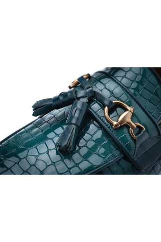 SUPERGLAMOUROUS Bruno Men's Formal Shoes Green Crocodile Print Leather Slipper Loafers (SPGM1313)-AmbrogioShoes