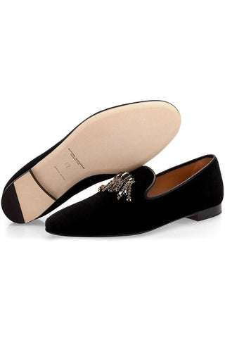 SUPERGLAMOUROUS Gilles Black Velour Velvet Slipper Loafers (SPGM1034)-AmbrogioShoes