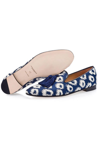 SUPERGLAMOUROUS Louis Rivareno Navy & Cream Jacquard Canvas Tassels Loafers (SPGM1003)-AmbrogioShoes