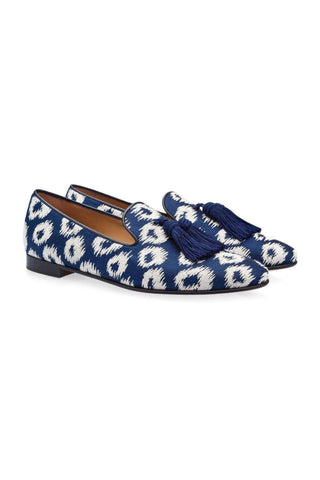 SUPERGLAMOUROUS Louis Rivareno Navy & Cream Jacquard Canvas Tassels Loafers (SPGM1003)-AmbrogioShoes
