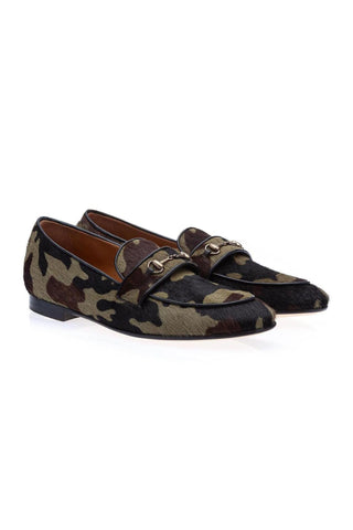 SUPERGLAMOUROUS Morris Green Camouflage Pony Slip-on Horsebit Loafers (SPGM1311)-AmbrogioShoes