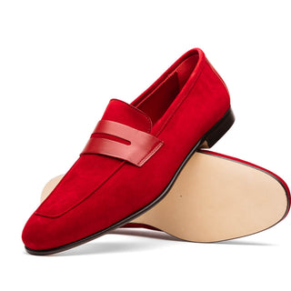 Zelli Italia Tippa Men's Shoe Red Suede & Calf-Skin Leather Penny Loafer (ZEL1033)
