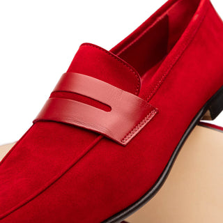 Zelli Italia Tippa Men's Shoe Red Suede & Calf-Skin Leather Penny Loafer (ZEL1033)