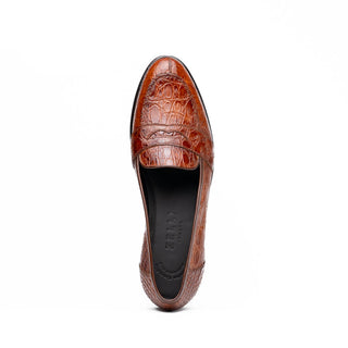 Zelli Italia Tuscany Men's Shoes Cognac Crocodile Skin Penny Loafer (ZEL1000)