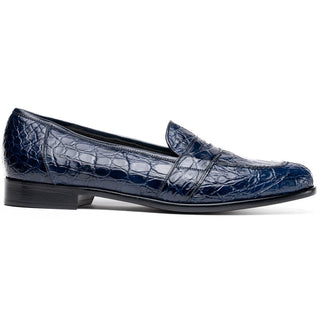 Zelli Italia Tuscany Men's Shoes Navy Crocodile Skin Penny Loafer (ZEL1000)