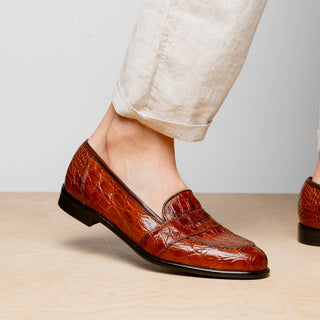 Zelli Italia Tuscany Men's Shoes Cognac Crocodile Skin Penny Loafer (ZEL1000)