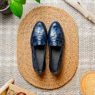 Zelli Italia Tuscany Men's Shoes Navy Crocodile Skin Penny Loafer (ZEL1000)