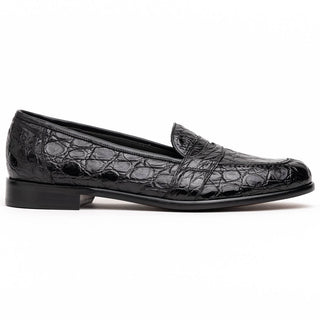 Zelli Italia Tuscany Men's Shoes Black Crocodile Skin Penny Loafer (ZEL1000)