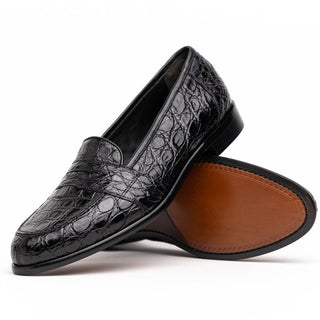 Zelli Italia Tuscany Men's Shoes Black Crocodile Skin Penny Loafer (ZEL1000)