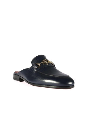 Valentino 19700/M Navy Blue Calf-Skin Leather Slipper Mules (VAL1002)-AmbrogioShoes