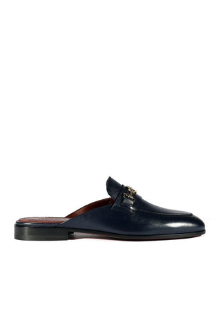 Valentino 19700/M Navy Blue Calf-Skin Leather Slipper Mules (VAL1002)-AmbrogioShoes