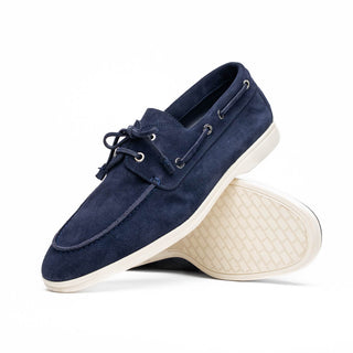 Zelli Italia Venice Men's Shoes Navy Goat-Skin Suede Boat Loafer (ZEL1031) Goatskin Boat Shoes, Navy