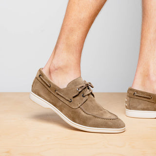 Zelli Italia Venice Men's Shoes Taupe Goat-Skin Suede Boat Loafer (ZEL1031)