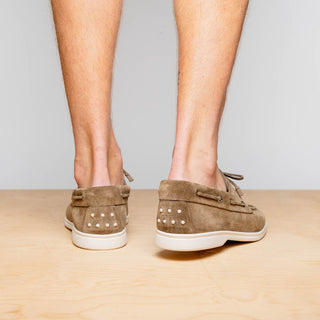 Zelli Italia Venice Men's Shoes Taupe Goat-Skin Suede Boat Loafer (ZEL1031)