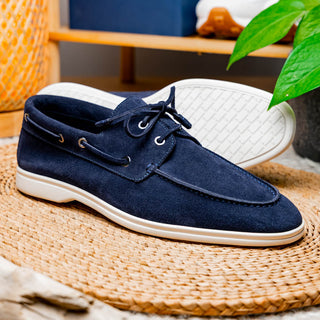 Zelli Italia Venice Men's Shoes Navy Goat-Skin Suede Boat Loafer (ZEL1031) Goatskin Boat Shoes, Navy