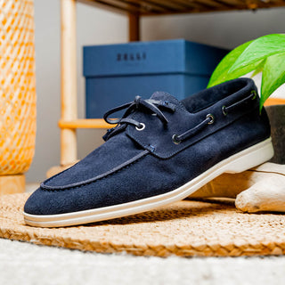 Zelli Italia Venice Men's Shoes Navy Goat-Skin Suede Boat Loafer (ZEL1031) Goatskin Boat Shoes, Navy