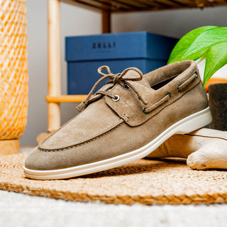 Zelli Italia Venice Men's Shoes Taupe Goat-Skin Suede Boat Loafer (ZEL1031)