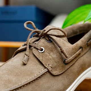 Zelli Italia Venice Men's Shoes Taupe Goat-Skin Suede Boat Loafer (ZEL1031)